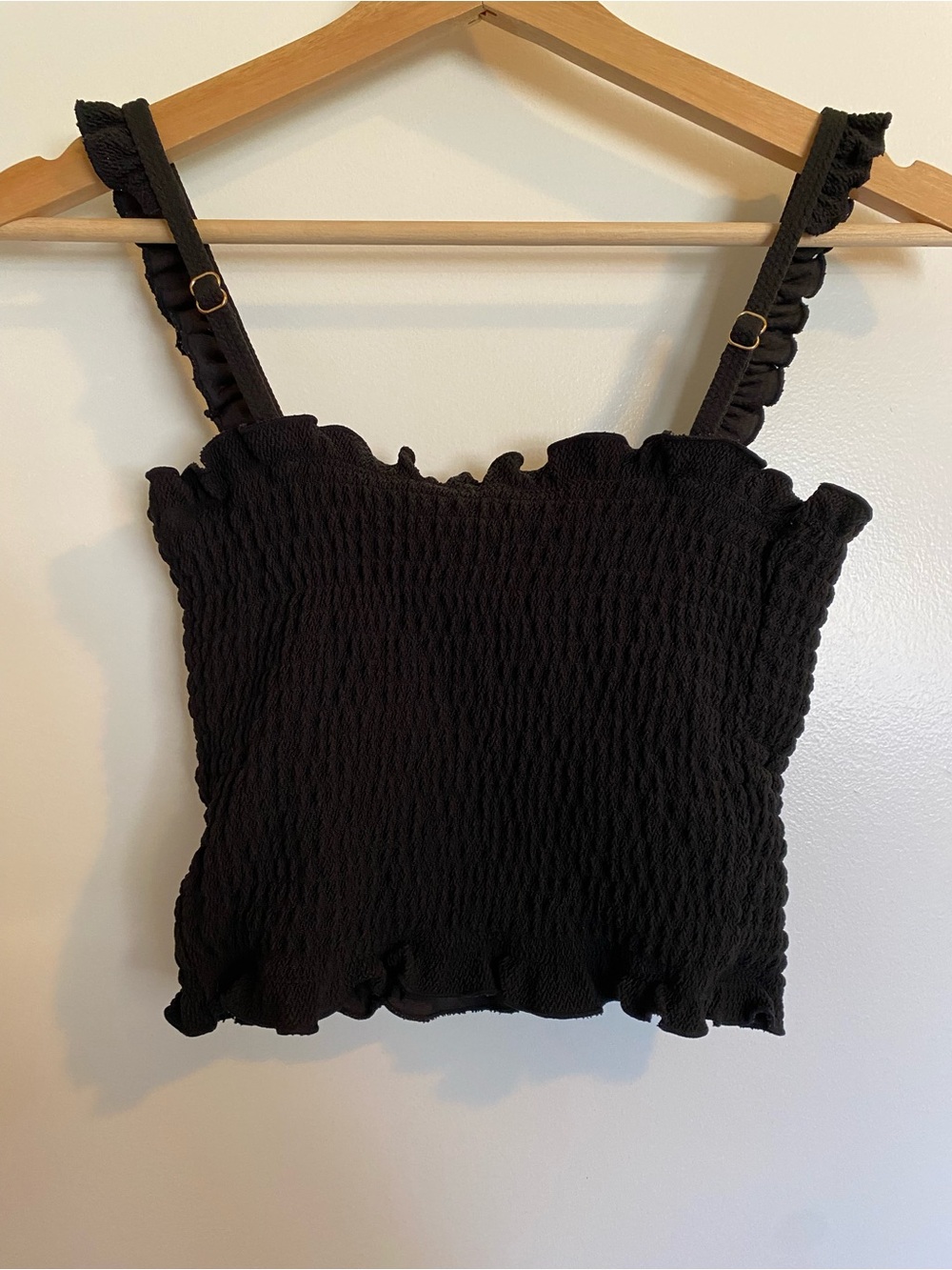 DownEast Black Smocked Swim Crop Top - Picture 3 of 5